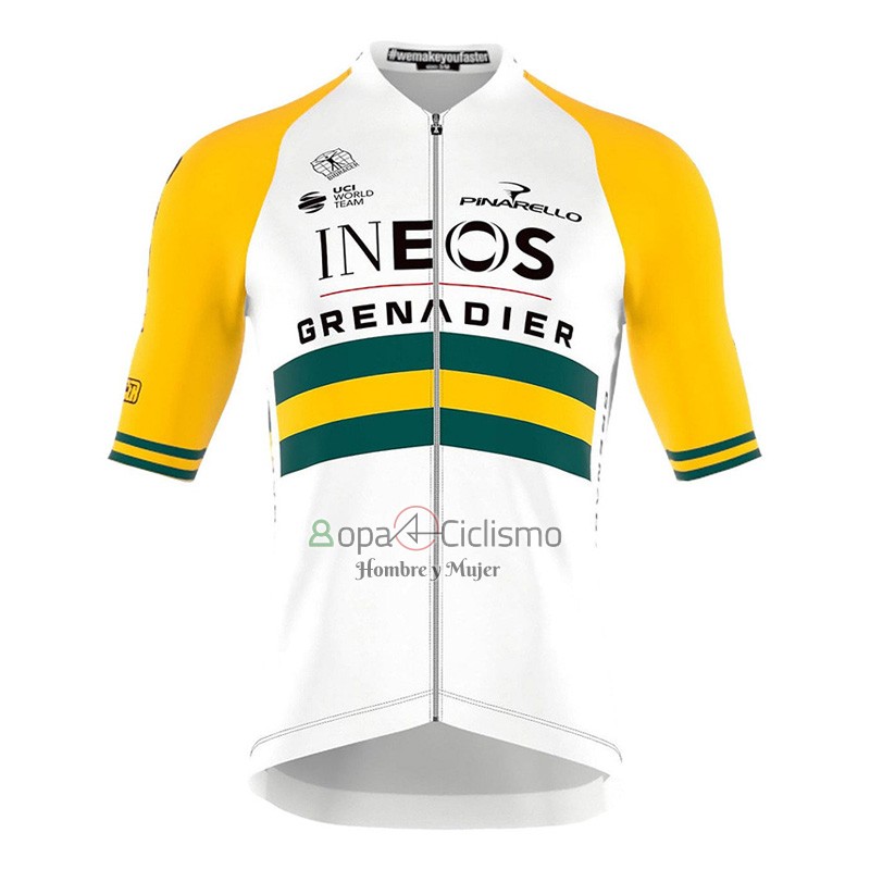 Ineos Grenadiers Ropa Ciclismo Culotte Corto 2023 Mangas Cortas Blanco AMarillo